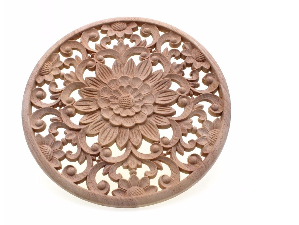 European Classical Rubber Wood Carving Decoration, Home Decoration, Solid Wood Decal, Home Craft, Wood Circle Decoration